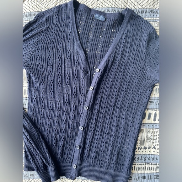 John Galt Womens Navy Blue Long Sleeve Knit Cardigan Cottagecore Sweater Small - Picture 3 of 6